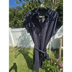 NEW LAUREN RALPH LAUREN 100% Linen Button Front Sz 10 Navy Shirt Dress w/Belt